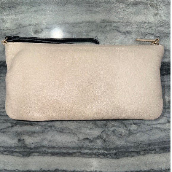 Furla Genuine Wristlet Clutch Beige Pebbled Leather, Gold Hardware,‎ Zip Closure